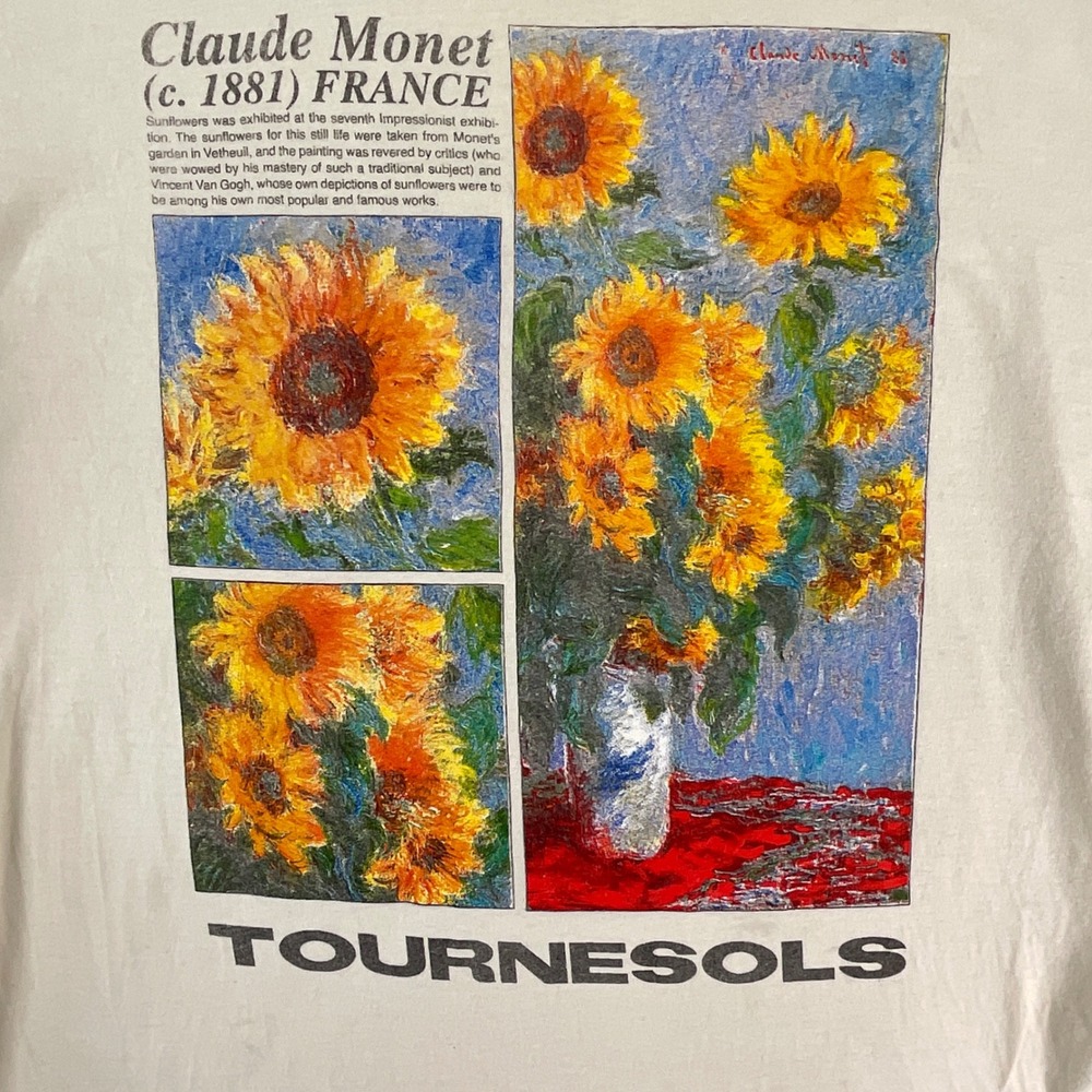 Claude Monet Sunflowers Art Graphic T-Shirt Women Size M Cream Tournesols Tee